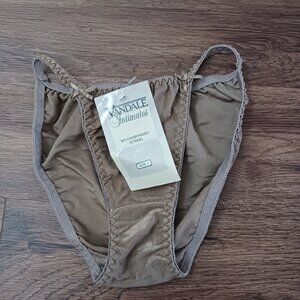 New Van Dale Tan Ribbed Stretch Nylon Spandex String Bikini Panties Size 5
